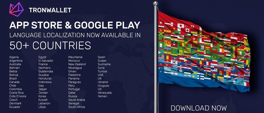 TronWallet has 50+ local country languages available
