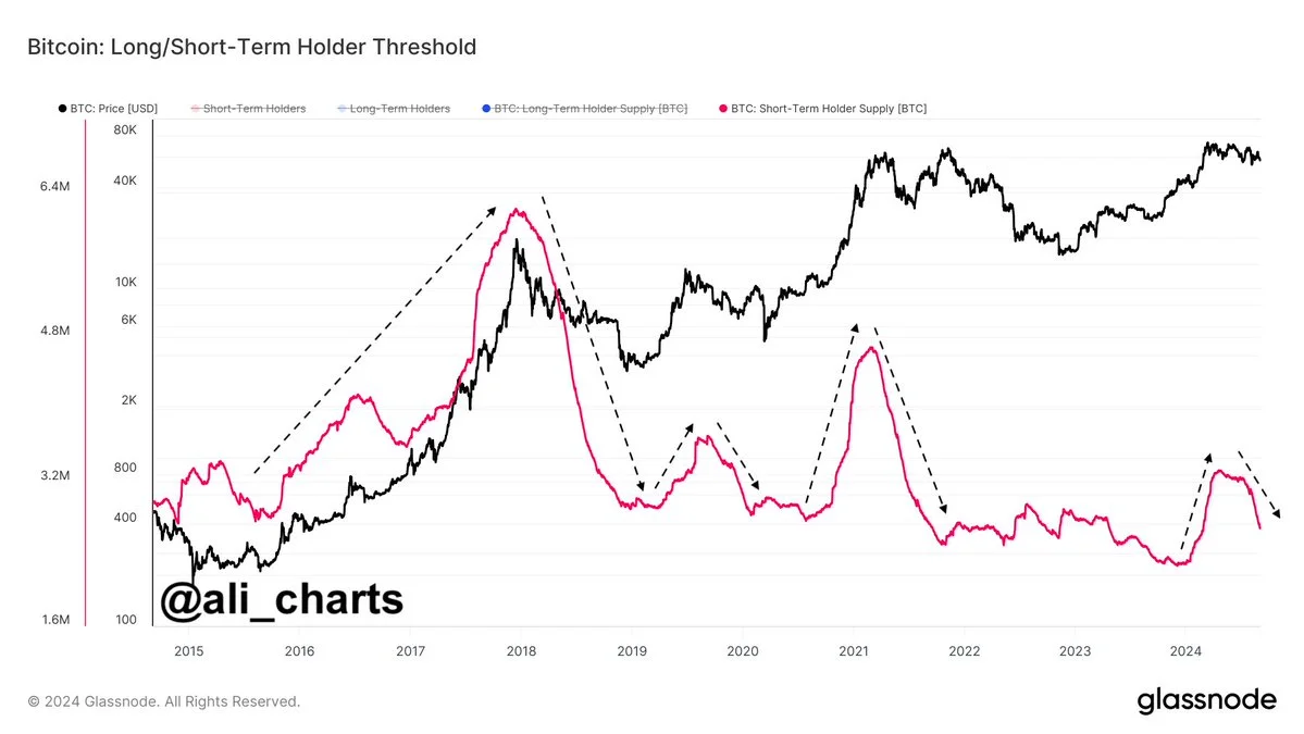Ali Charts: Bitcoin Long/Short-Term Holder Threshold