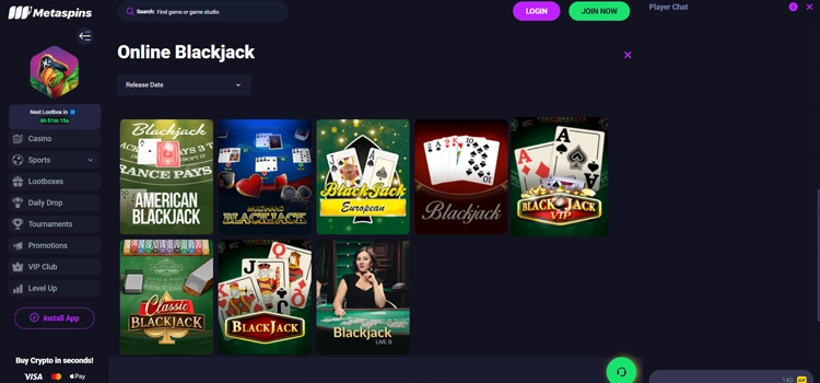 MetaSpins - Best Blackjack Sites