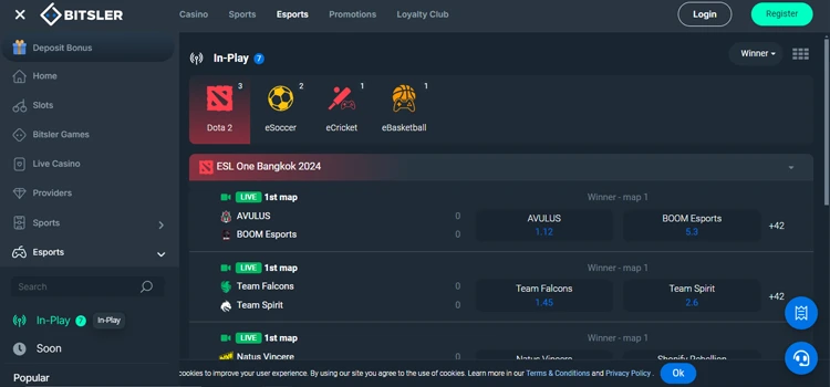 Bitsler - BTC esports betting site