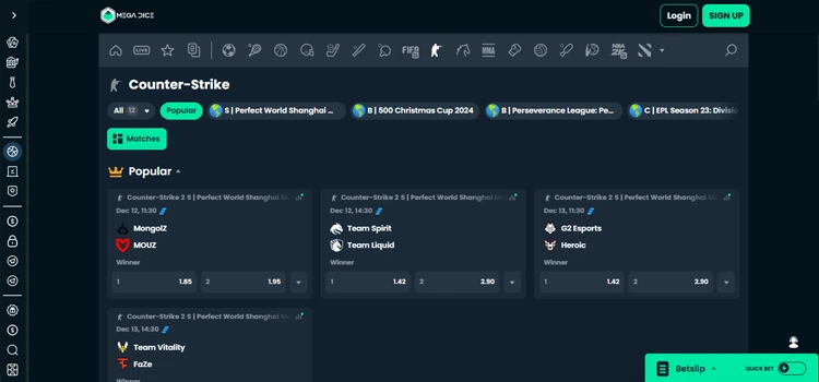 Mega dice - Crypto and Bitcoin Esports Betting