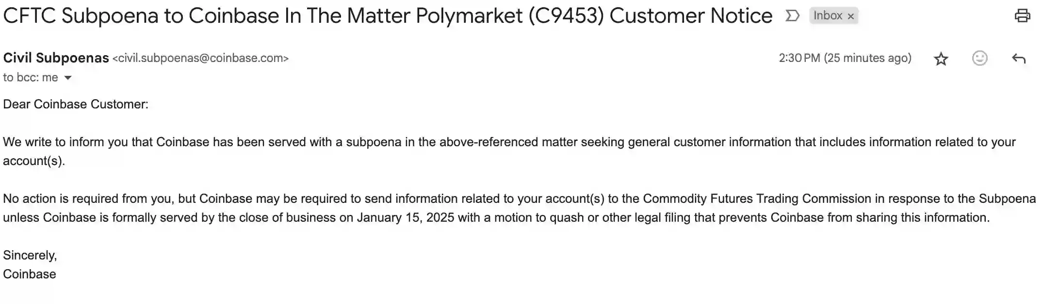 CFTC Subpoena to Coinbase - econoar CFTC Subpoena to Coinbase - econoar