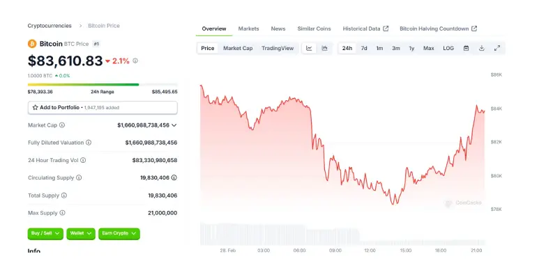 BTC 24 Hours Chart 