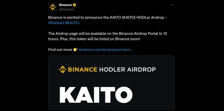 Binance announces listing of KAITO on Binance Airdrop HODLer Binance announces listing of KAITO on Binance Airdrop HODLer