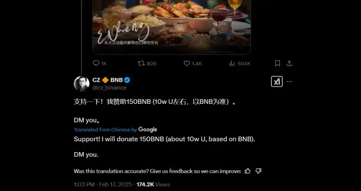 CZ chimes in and announces to donate 150BNB CZ chimes in and announces to donate 150BNB