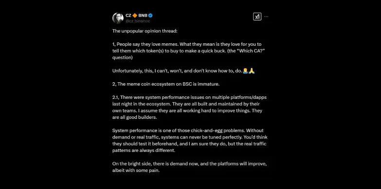 CZ's unpopular opinion on X