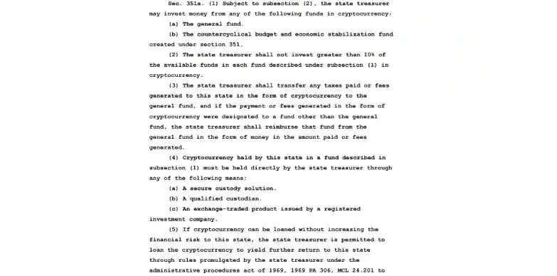 Michigan's Bitcoin Reserve Bill, an excerpt Michigan's Bitcoin Reserve Bill, an excerpt