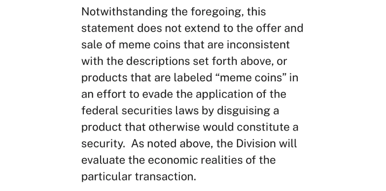 Excerpt of the SEC's guidance on memecoins Excerpt of the SEC's guidance on memecoins