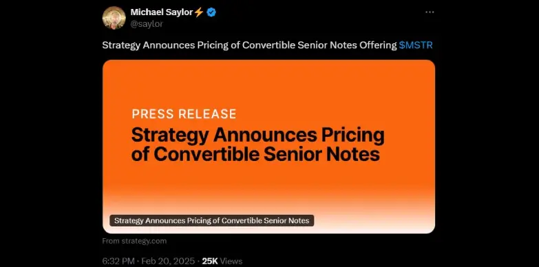 Strategy announces pricing of convertible senior notes on X Strategy announces pricing of convertible senior notes on X