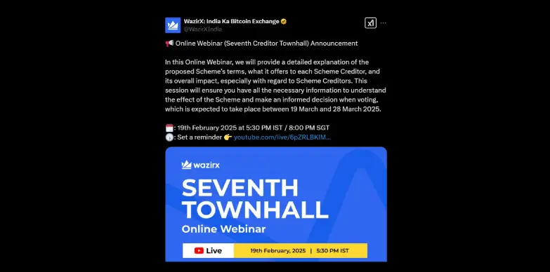WazirX announced seventh townhall meeting WazirX announced seventh townhall meeting