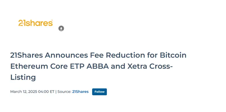 21Shares announces fee reduction on ABBA and listing on Xetra 21Shares announces fee reduction on ABBA and listing on Xetra