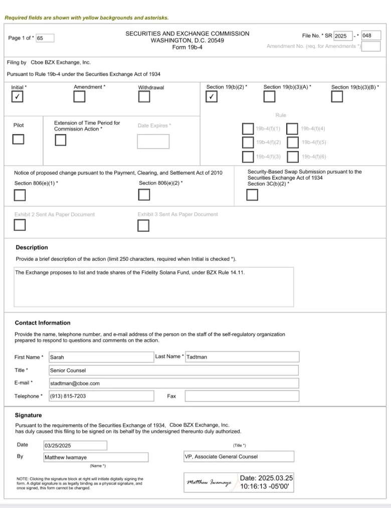 Fidelity files Form 19b-4 with the SEC through the Cboe BZX Exchange