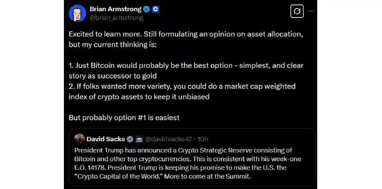 Brian Armstrong's opinion on Bitcoin for Reserve Brian Armstrong's opinion on Bitcoin for Reserve