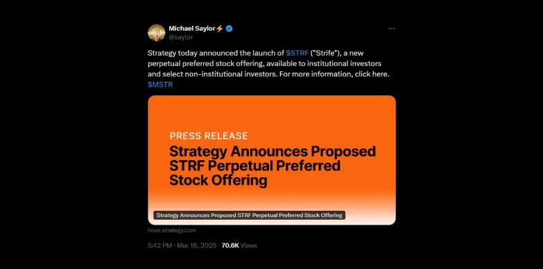 Strategy announces its plans to offer 5M shares of Series A Perpetual Strife Preferred Stock Strategy announces its plans to offer 5M shares of Series A Perpetual Strife Preferred Stock