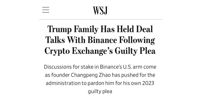 WSJ reports Trump family discussing acquiring stakes in Binance.US