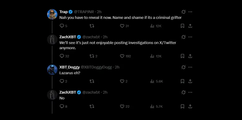 ZachXBT denies whale's ties