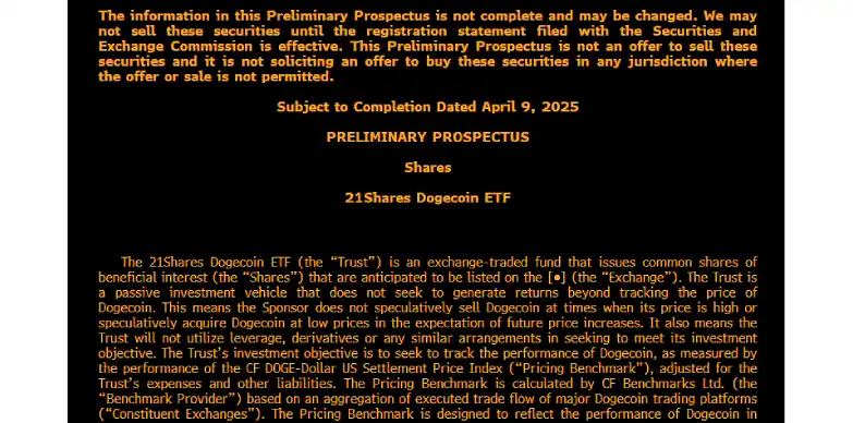21Shares Dogecoin ETF Filing snapshot via Bloomberg analyst 21Shares Dogecoin ETF Filing snapshot via Bloomberg analyst