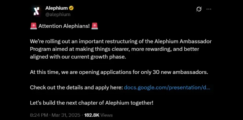 Alephium announces ambassador program Alephium announces ambassador program