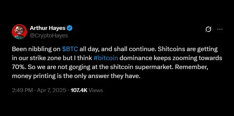 Arthur Hayes is buying the dip