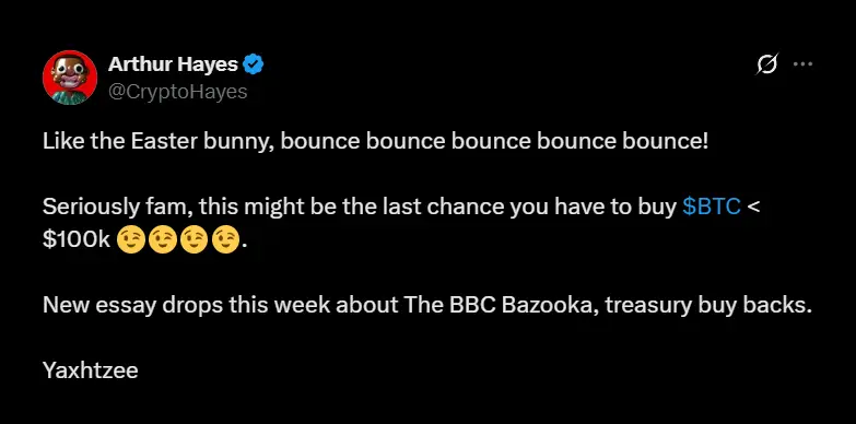 Arthur Hayes posts on X