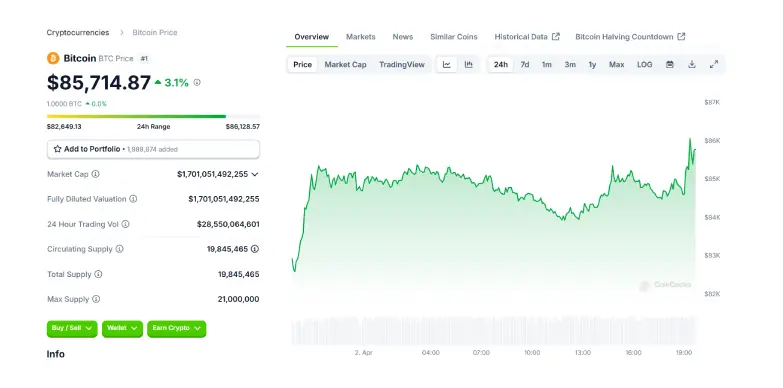 BTC 24 Hours Chart 