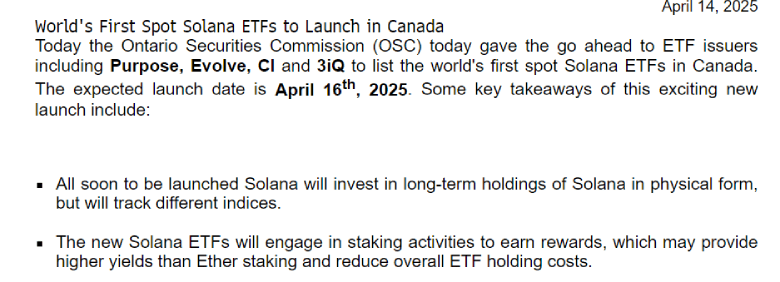 World's first Spot Solana ETFs to Launch in Canada
