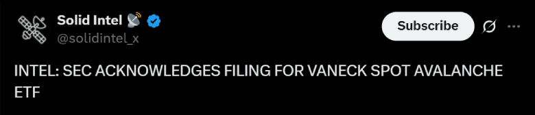 SEC acknowledges filing for VanEck Spot Avalanche ETF