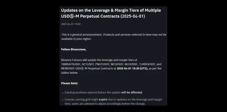 Binance announces revised adjustments to leverage and margin tiers for various tokens Binance announces revised adjustments to leverage and margin tiers for various tokens