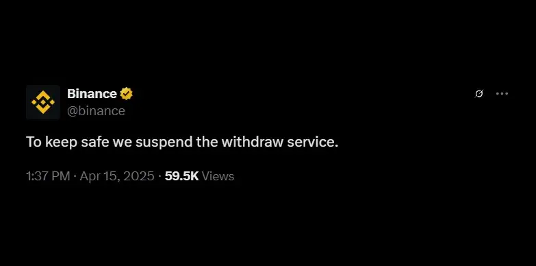 Binance announces suspension of withdrawal services Binance announces suspension of withdrawal services