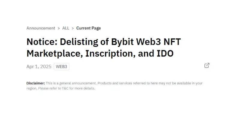 Bybit announcing delisting of NFT, Inscription and IDO marketplace Bybit announcing delisting of NFT, Inscription and IDO marketplace