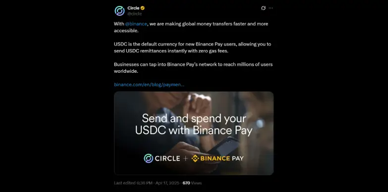 Cirlce announces partnership with Binance Pay Cirlce announces partnership with Binance Pay