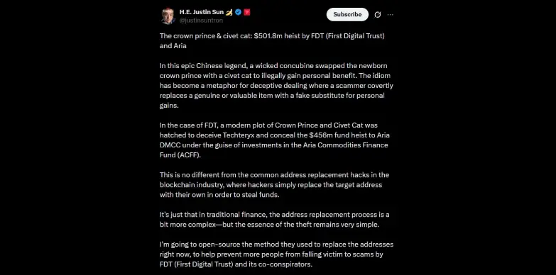 Justin Sun talks about the Scandal on X