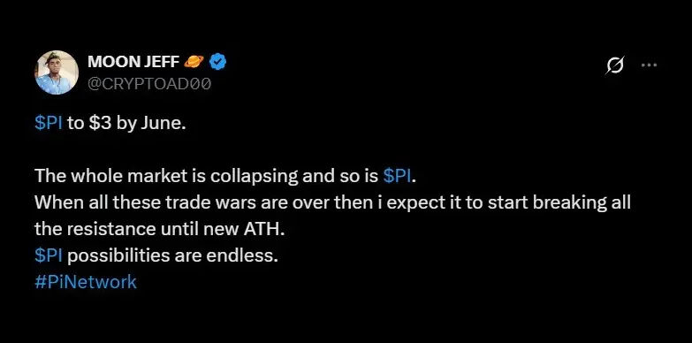 Moon Jeff predicts PI Coin to reach $3 by June 2025