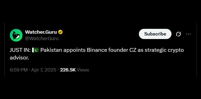 Pakistan appoints CZ as their crypto advisor Pakistan appoints CZ as their crypto advisor