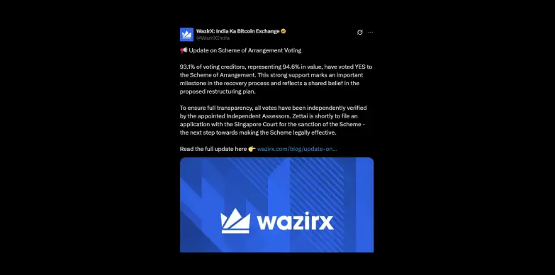 WazirX Team announces overwhelming support in the restructuring scheme WazirX Team announces overwhelming support in the restructuring scheme