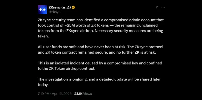 ZKSync confirms security breach on X ZKSync confirms security breach on X