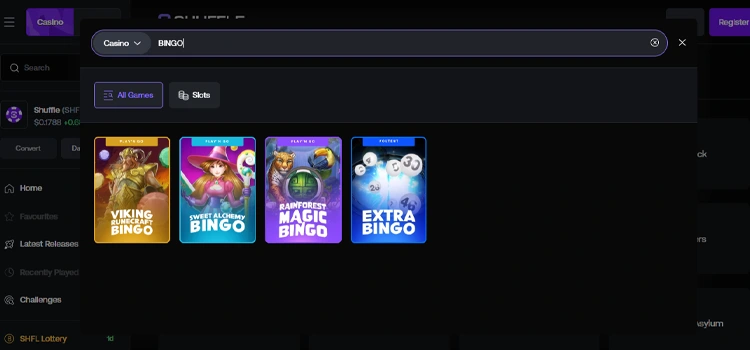 Crypto Bingo Games at Shuffle Casino