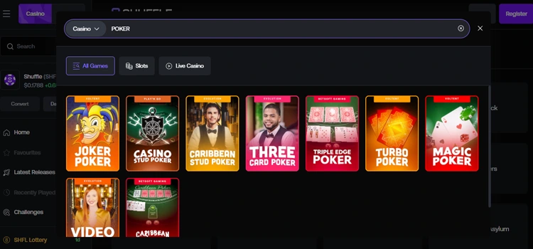 Poker Games at Shuffle Casino