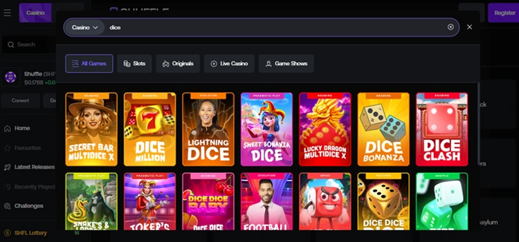 Crypto Dice Games at Shuffle Casino