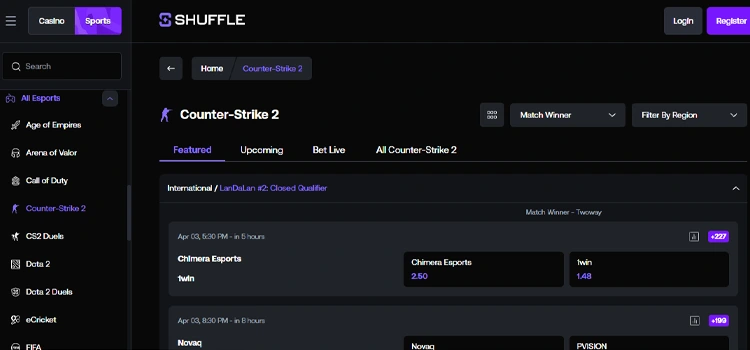 Shuffle.com - Crypto eSports Betting Sites