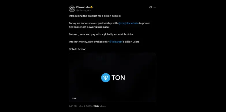 Ethena Labs announces collaboration with TON ecosystem Ethena Labs announces collaboration with TON ecosystem