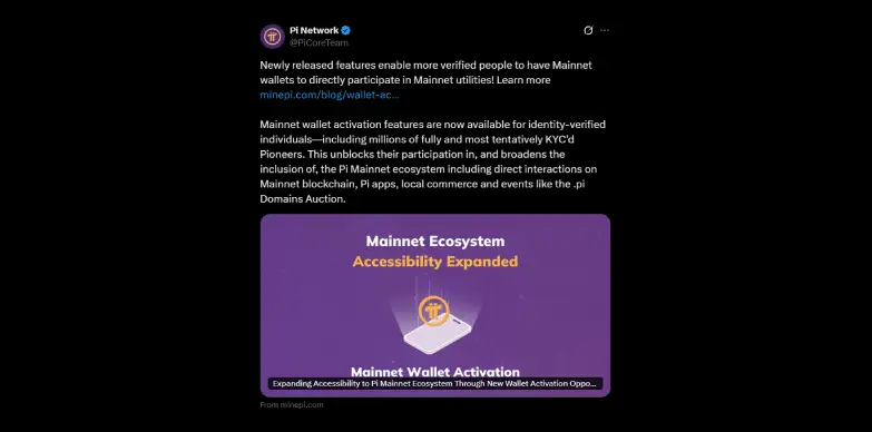 Mainnet wallet activation announcement on X Mainnet wallet activation announcement on X