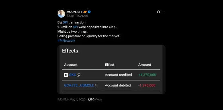 Moon Jeff highlights massive transfer of Pi Network token