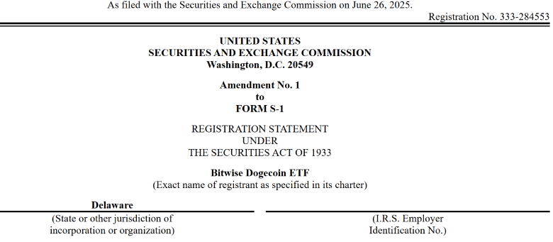 Bitwise Files Amended S-1 for Dogecoin ETF as DOGE Dips