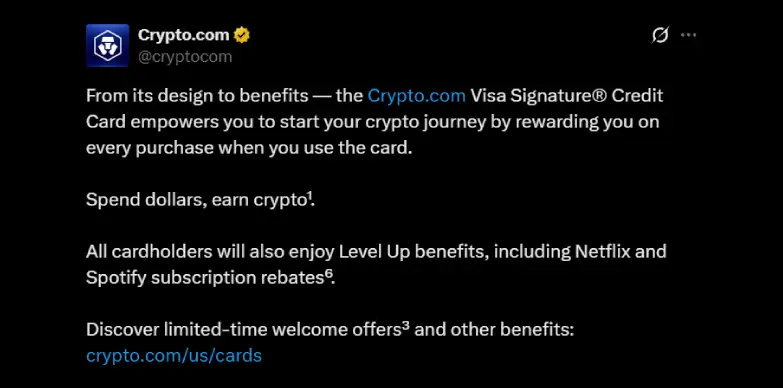Crypto.com announces launch of its Visa credit card with uncapped rewards