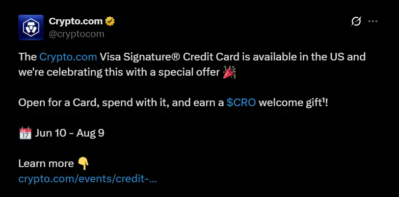 Crypto.com offers welcome bonus to its users