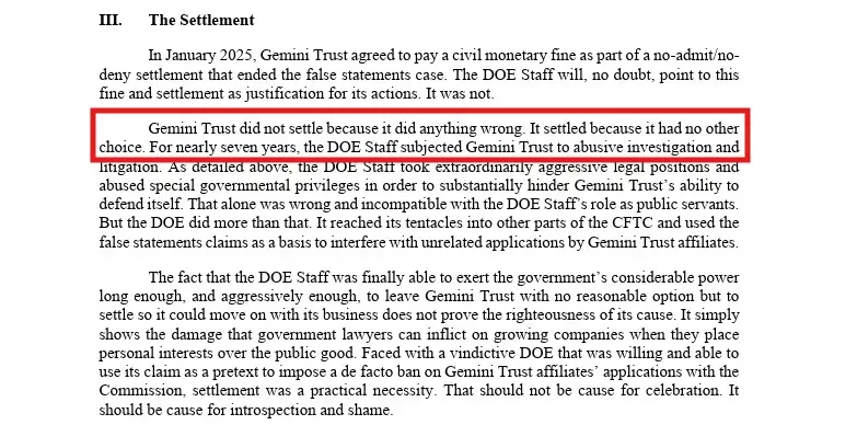 Gemini exchange had to settle as they did not have any other choice