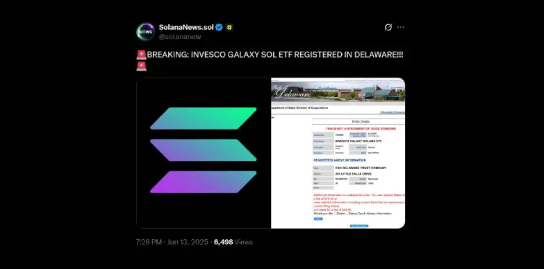 Invesco Galaxy registers Solana ETF in Delaware Invesco Galaxy registers Solana ETF in Delaware
