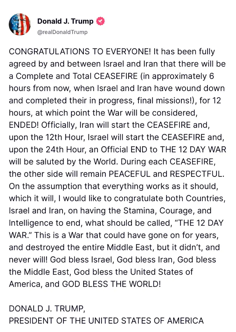 Israel Iran Ceasefire