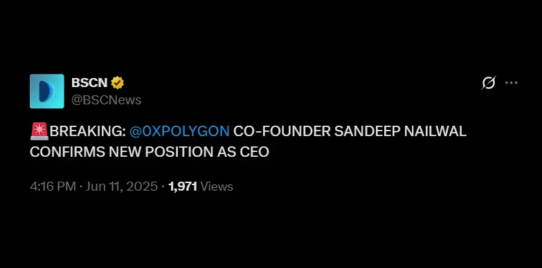 Sandeep Nailwal named as the CEO of Polygon Foundation Sandeep Nailwal named as the CEO of Polygon Foundation
